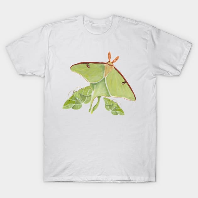 Luna and Showy Emerald Moths T-Shirt by Peleegirl